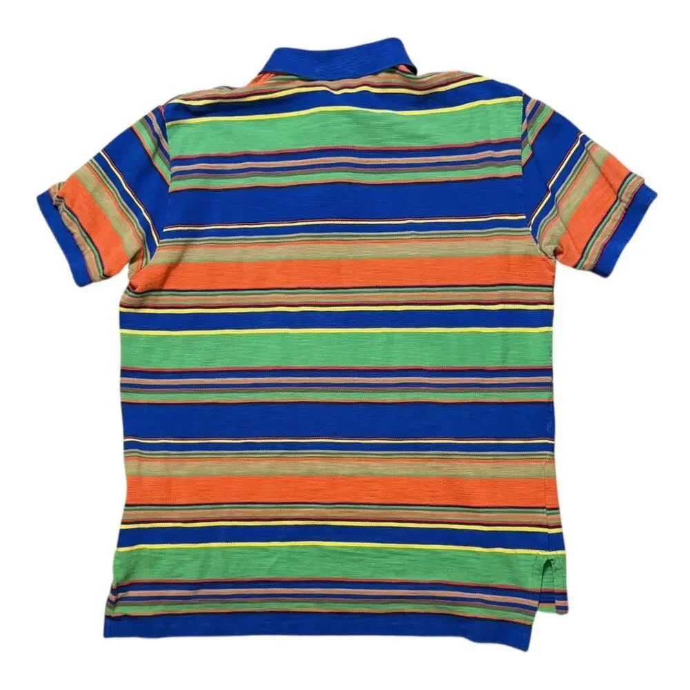 VTG Y2K Polo Ralph Lauren Polo Shirt Mens Green Blue Orange Yellow Stripes Sz L